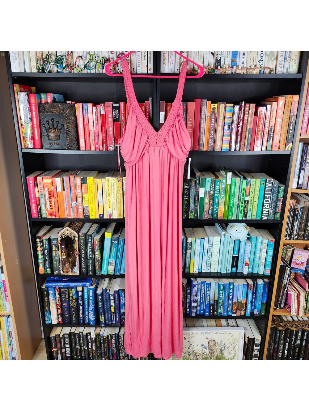 Design History Pink Maxi Dress XL Braided Strap Empire Waist Boho Beach